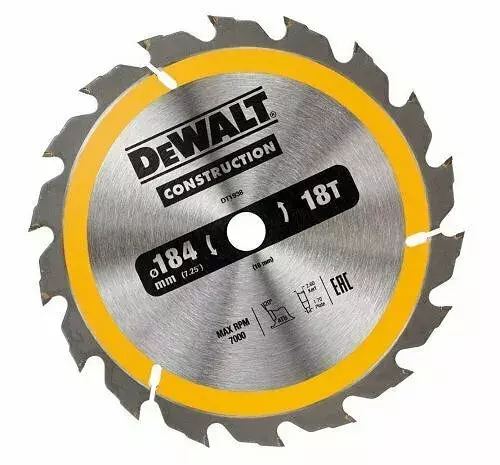 Piła tarczowa do cięcia drewna ø184/16/2,6mm, 18 zębów, CONSTRUCTION DeWALT DT1938 1