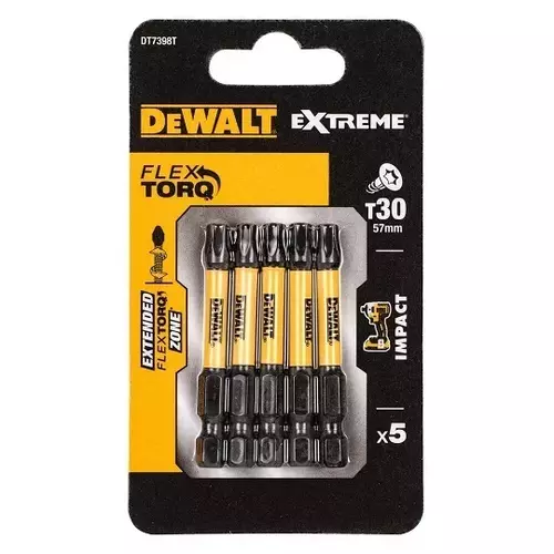 Zestaw 5szt. końcówek udarowych TORX TX30/57mm, EXTREME Impact Torsion, DeWALT DT7398T 1