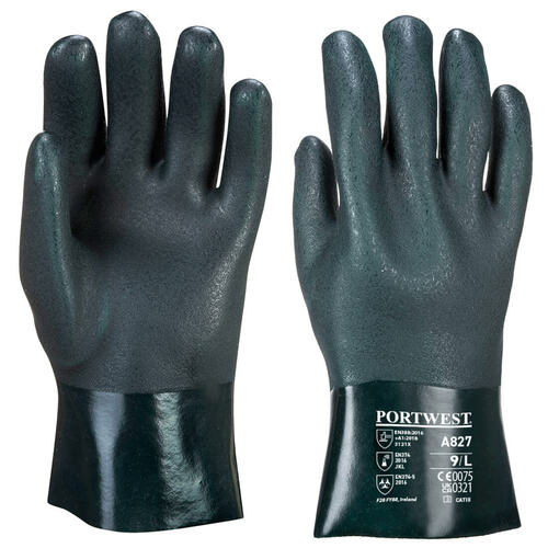 Dwuwarstwowa rękawica z PCV 27cm, kolor zielony, rozmiar XL 1