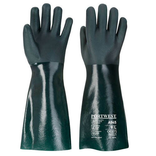 Rękawica pokryta podwójną warstwą PCV 45 cm, kolor zielony, rozmiar XL 1