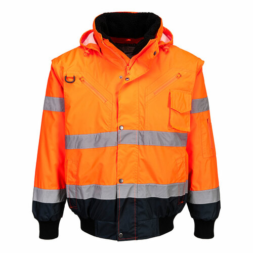 Kontrastowa kurtka ostrzegawcza Bomber 3 w 1, kolor pomarańczowy/granat, rozmiar L 1