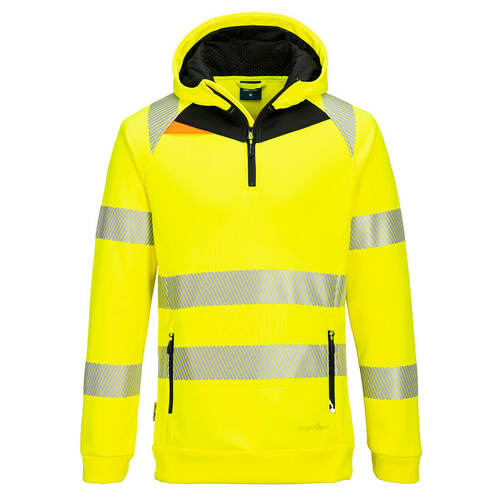 Bluza ostrzegawcza z kapturem DX4 i zamkiem 1/4, kolor żółty/czarny, rozmiar L 1