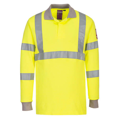 Dwukolorowa koszulka polo Modaflame trudnopalna i antystatyczna z długimi rękawami, kolor żółty, rozmiar XL 1