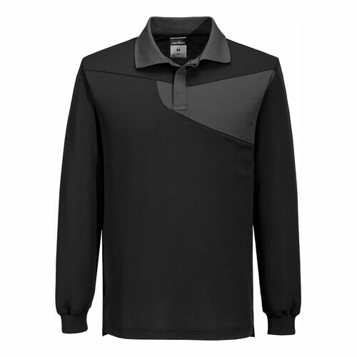 Koszulka ostrzegawcza polo Cotton Comfort z długimi rękawami, kolor czarny/szary, rozmiar S 1