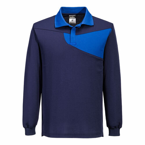 Koszulka ostrzegawcza polo Cotton Comfort z długimi rękawami, kolor granat/niebieski, rozmiar S 1