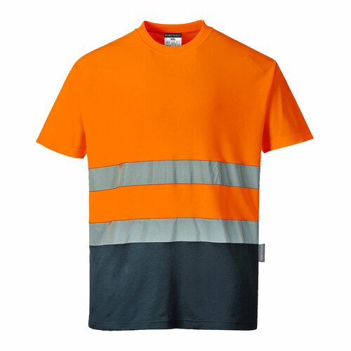 T-shirt dwukolorowy ostrzegawczy Cotton Comfort, kolor pomarańczowy/granat, rozmiar 4XL 1