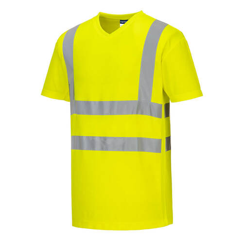 T-SHIRT W SEREK ZE WSTAWKAMI Z SIATKI, kolor żółty, rozmiar 4XL 1