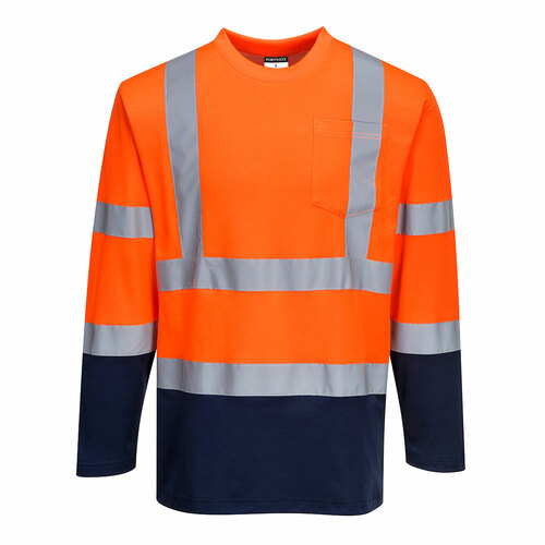 Dwukolorowa koszulka t-shirt Cotton Comfort z długimi rękawami, kolor pomarańczowy/granat, rozmiar XXXL 1