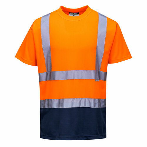 T-shirt ostrzegawczy dwukolorowy, kolor pomarańczowy/granat, rozmiar S 1