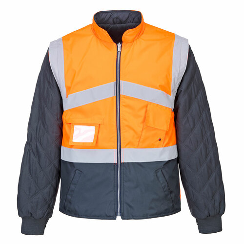 Dwustronna kontrastowa i oddychająca kurtka ostrzegawcza 2 w 1, kolor pomarańczowy/granat, rozmiar XXL 1
