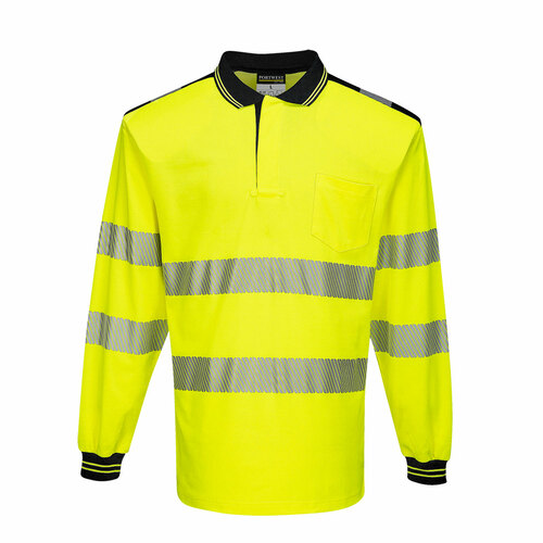 Koszulka ostrzegawcza polo PW3 z długim rękawem, kolor żółty/czarny, rozmiar 4XL 1