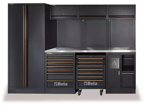 Zestaw mebli warsztatowych ze stalowym blatem system C45PRO Beta 4500/C45PRO/X 1
