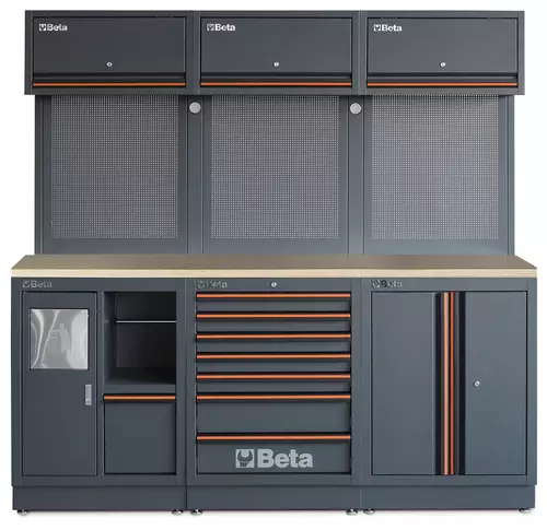 Zestaw mebli warsztatowych z drewnianym blatem system C45PRO Beta C45PRO2.0/AW 1
