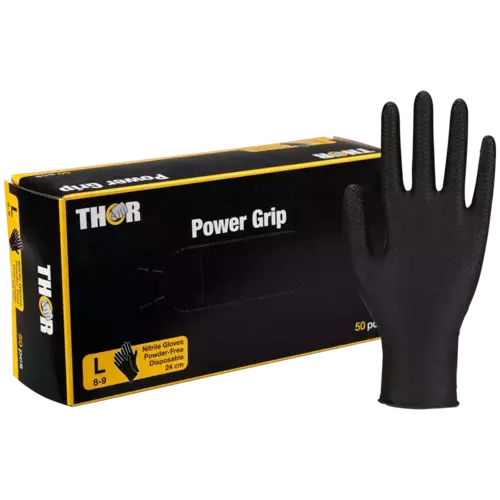 Rękawice warsztatowe, techniczne THOR POWER Grip 50 sztuk czarne L 1