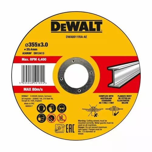 Tarcza do cięcia stali ø355x25,4x3mm HIGH PERFORMANCE DeWalt DWA8011RIA-AE 1