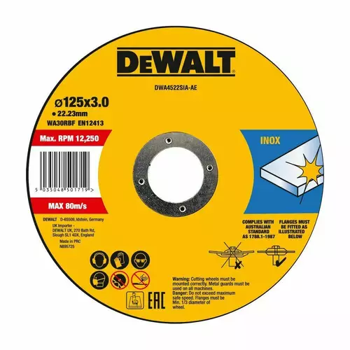 Tarcza do cięcia stali INOX 125x3mm HIGH PERFORMANCE DeWalt DWA4522SIA-AE 1