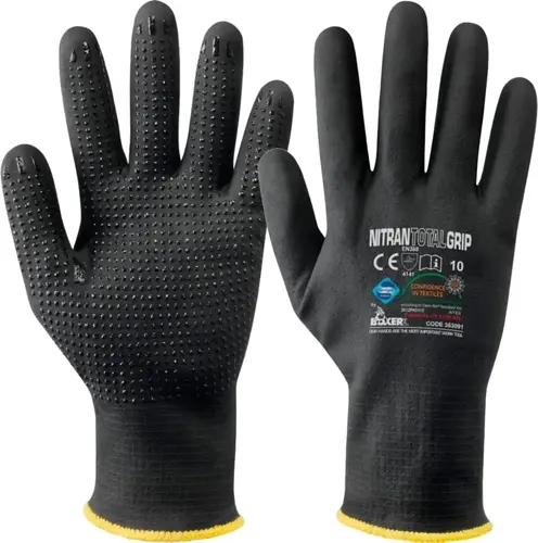 Rękawice robocze bezszwowe nylonowo-elastanowe całe z powłoką z pianki nitrylowej czarne Total Grip roz. 10/XL 1