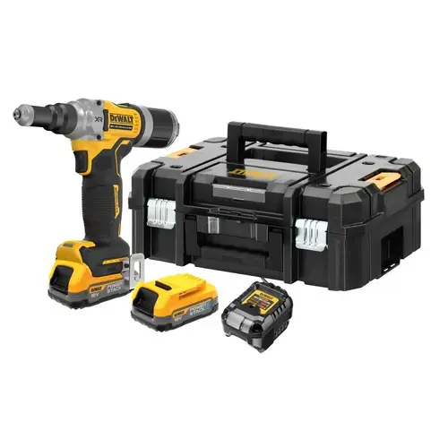 Nitownica do nitów zrywalnych 4,8-6,4mm, 18V Li-Ion 2x1,7Ah GFN POWERSTACK + ładowarka + walizka DeWalt DCF414E2GT  1